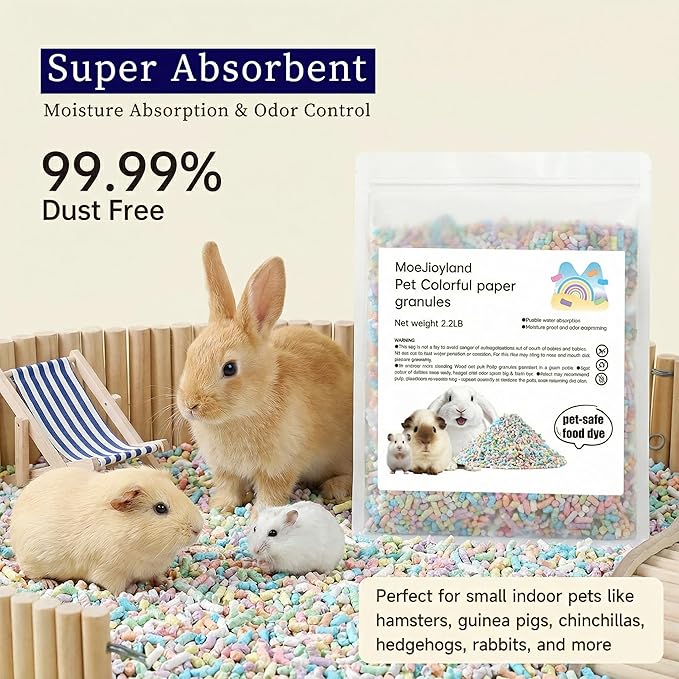 Rabbit Bedding Guinea Pig Bedding : Odor Control & Moisture Absorbent Natural Paper Pellet Bedding - for Small Animal Guinea Pigs, Rabbits,Hamsters (White, 2.2 lb)