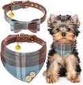 EXPAWLORER Dog Collar Bandana Set - Classic Plaid Dog Bow Tie and Bandana Collar with PU Leather, Adjustable Collars for Small Medium Large Dogs Cats, Holiday Ideal Gift, Blue S