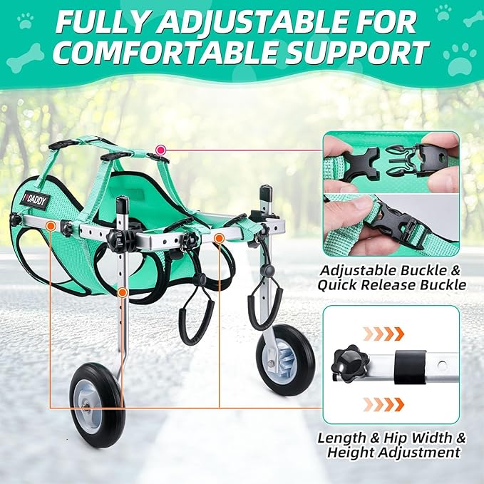 Nasjac Dog Wheelchair for Back Legs - Lightweight Portable Wheelchair with Reflective Stripes, Adjustable Pet Wheelchair Cart for Senior, Arthritis, Paralyzed, Injured, or Disabled Dogs