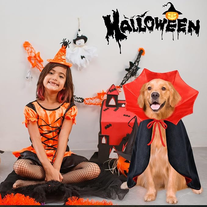 Dog Halloween Costume Dog Vampire Costume Funny Pet Vampire Devil Cape Cloak Halloween Costumes for Small Medium Large X-Large Dogs Pets (Large)