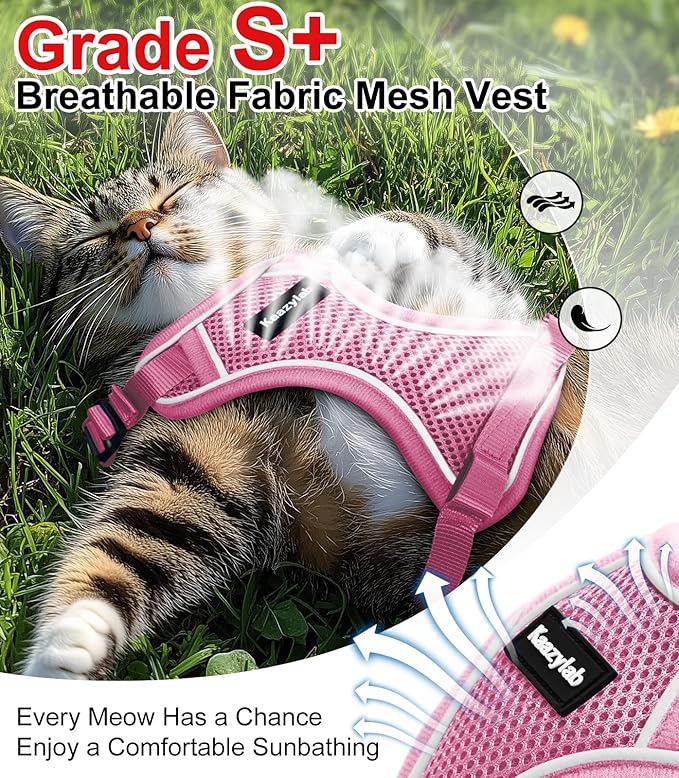 Cat Harness and Leash for Walking Escape Proof Soft Adjustable Cat Leash Breathable Comfortable Vest Easy to Wear Kitten Harness for Outdoor Travel (Pink, M (13-18lb))