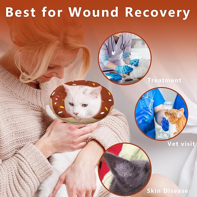 Seyezo Cat Cone Collar Soft, Adjustable Cat Recovery Collar Kitten Cones to Stop Licking, Cute Donut E Collar After Surgery, Cats Neck Pillow Cone Elizabethan Cones of Shame(Waterproof Brown, Medium)