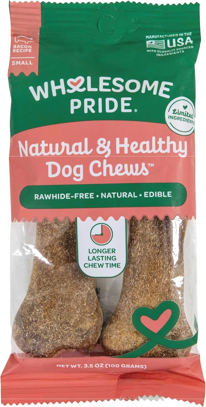 Wholesome Pride Natural & Healthy Dog Chews 2Pk for Small Dogs, Bacon Flavor, Made in the USA