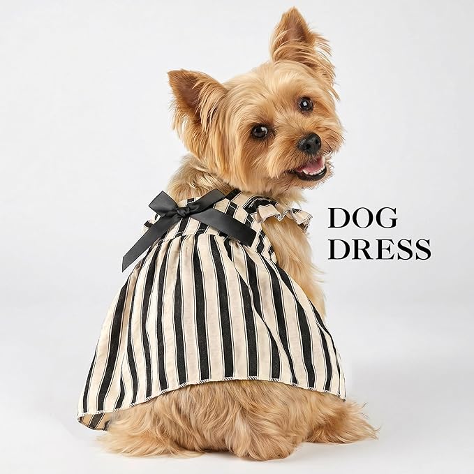 Striped Cat Dog Dress Clothes for Small Dogs with Bow Cute Sleeveless Girl Puppy Princess Dress Soft Breathable Small Dog Clothes Outfit Cat Outfits Apparel for Spring Summer