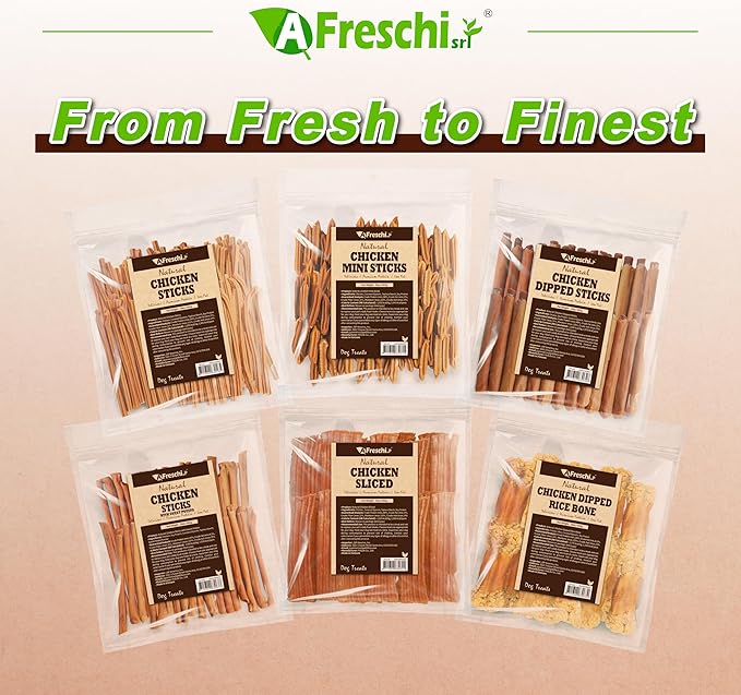 A Freschi srl Chicken Dog Treats, All Natural, Healthy & Easily Digestible, Low-Fat Puppy Chews, Human Grade Training & Rewards Dog Snacks, Rice Bone, 16 oz Pack