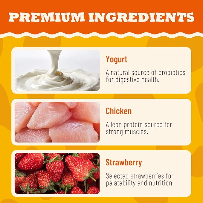 Freeze Dried Strawberry Yogurt Cat&Dog Treats - Healthy Dog Snacks with Probiotics for Digestive Health&Immune Boost - Crunchy High Protein Pet Training Treats or Food Toppers 2.82oz