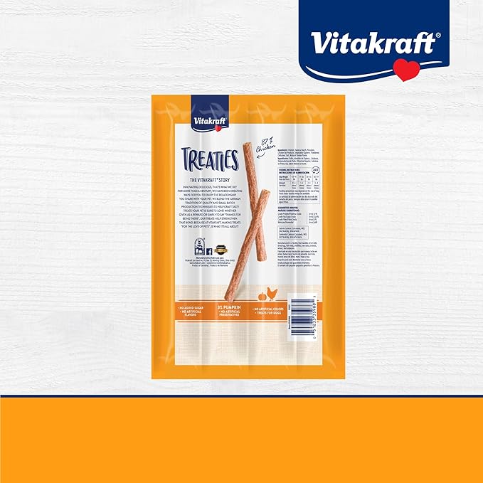 Vitakraft Dog Treaties Chicken & Pumpkin Flavor, 56ct - Natural Chewy Dog Treats for Medium & Large Dogs, Grain-Free, Long-Lasting Chews, No Artificial Additives