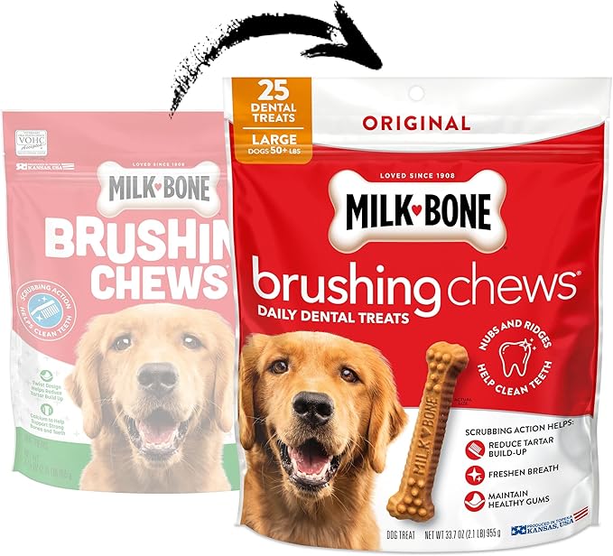 Milk-Bone Brushing Chews Original Chicken Flavor Daily Dental Dog Treats, Large, 33.7 Oz. Bag (Pack of 4)
