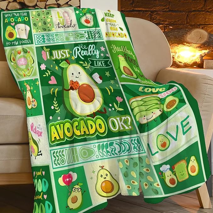 SweetFox Avocado Blanket, Funny Cute Avocado Decor Throw Blanket Gifts for Girls Boys Lovers Super Warm Soft Plush Lightweight Fleece Flannel Winter Bedding Blankets for Kids Adults Women 50"X40"