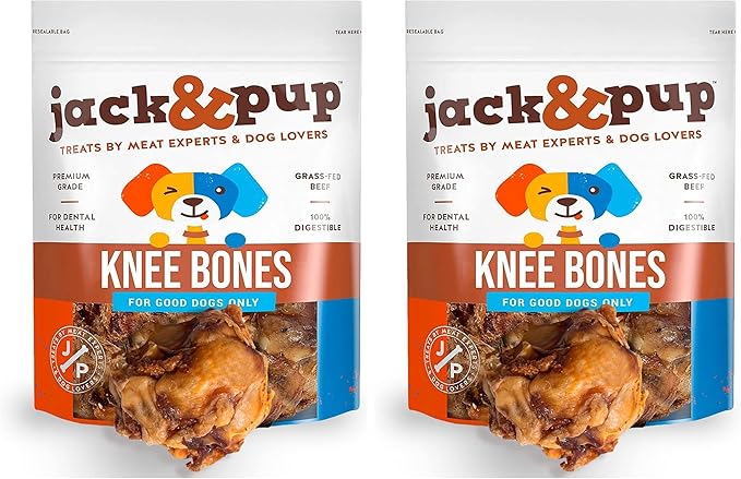 Jack&Pup Beef Bones, Knee Cap for Dogs, Long Lasting Natural Dog Bones, Beef Bone Knee Caps for Large Dogs. (4 Pack)