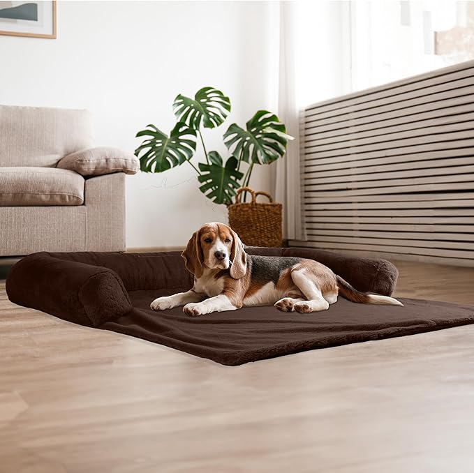 PETMAKER Couch Cover for Dogs Washable - 45x45in Plush Dog Couch Cover Protector for Large Pets - Washable Pet Furniture Protector with Foam Bolster and Non-Slip Bottom - Puppy Essentials (Brown)