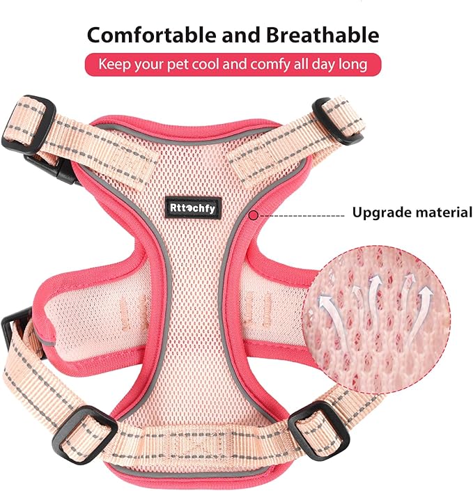 Rttochfy Cat Harness and Leash Set, Adjustable and Reflective Cat Vest, Escape Proof Kitten Harness, Easy to Put on with 3 Buckles for Cats Walking and Traveling (Pink, S)