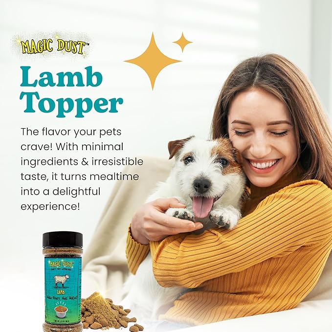 Wild Meadow Farms - Magic Dust Lamb Jerky Topper, Single Protein Pet Food Topper for Dogs and Cats, Enhance Flavor & Elevate Mealtime Excitement for Picky Eaters - 3.5 Ounce Bottle in Lamb Flavor
