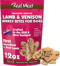Real Meat Dog Treats - 12oz Bag of Bite-Sized Air-Dried Lamb & Venison Jerky for Dogs - Grain-Free Jerky Dog Treats With 95% Quality, Free-Range, Grass Fed Lamb & Venison - All-Natural Dog Treats