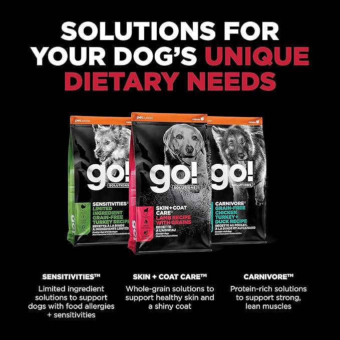 Go! Solutions Skin + Coat Care Lamb Dry Dog Food with Grains, Chicken-Free, Healthy Kibble with Omega-3s & 6s for Soft, Shiny Fur, for Puppies, Adults, & Seniors, 22 lb Bag