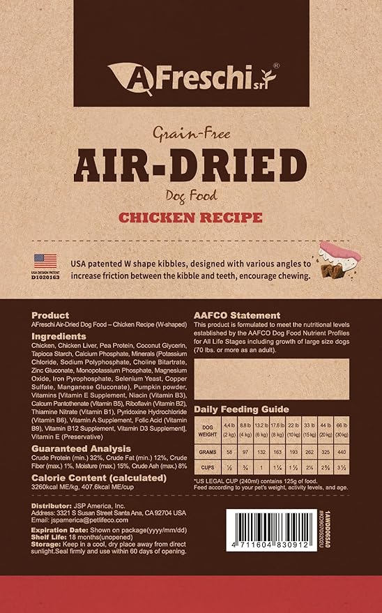 A Freschi srl Air-Dried Puppy & Adult Dog Food - Real Chicken Recipe | Grain-Free | High-Protein for Toy, Small & Large Breeds | Ideal for Picky Eaters, 2.2 lb Bag