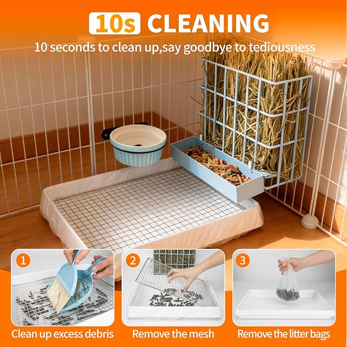 BESNEW 3 in 1 Rabbit Hay Feeder with Litter Box,Upgraded Metal Hay Rack & Litter Tray & Water Bowl,Quick Cleaning,Easy to Install,Bunny Supplies for Rabbit Guinea Pig Chinchilla Small Animals