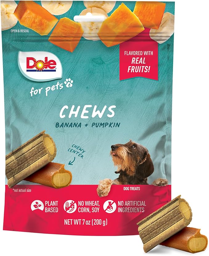 Dole for Pets Freshly Fetched Dog Chews, Assorted Banana & Pumpkin Flavor Dog Treats, 7oz | Flavored with Real Veggies, No Wheat, Corn, Soy, Artificial Flavors, Colors, or Preservatives