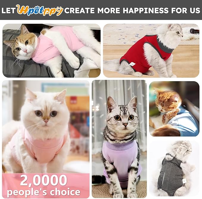 Hpetppy Cat Recovery Suit for Spay Abdominal Wounds, Kitten Onesie Bodysuit for Cats After Surgery, Cat Surgery Recovery Suit Female Cone of Shame Alternative for Cats Anti Licking (Dark Grey,S)