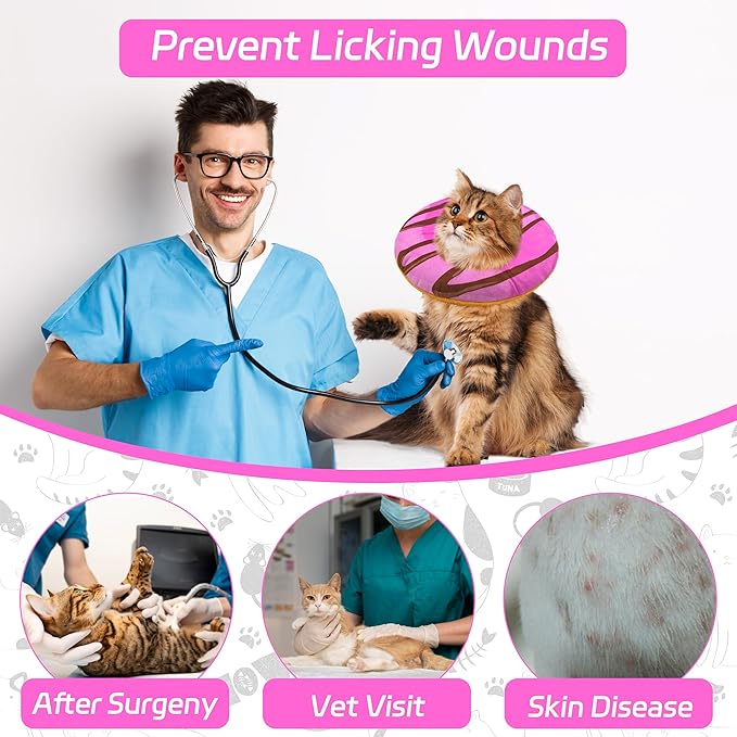 Seyezo Cat Cone Collar Soft, Adjustable Cat Recovery Collars to Stop Licking, Cute Donut E Collar After Surgery, Anti-Lick Wound Healing Elizabethan Collar for Kittens (Pink, Large)