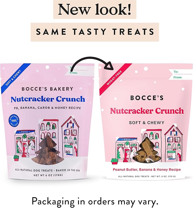 Bocce's Bakery Nutcracker Crunch Soft & Chewy Dog Treats, All-Natural Wheat-Free Christmas Dog Treats, 6 oz