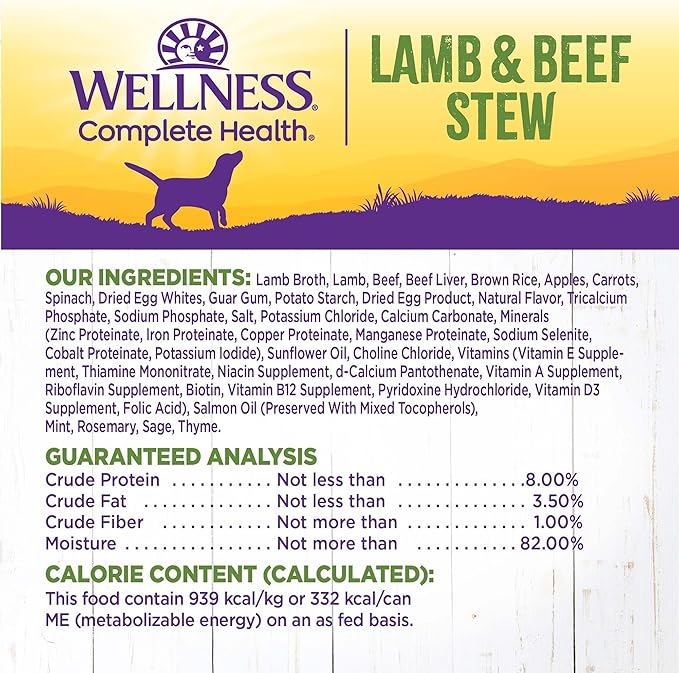 Wellness Complete Health Canned Wet Dog Food, Lamb & Beef Stew, 12.5-Ounce Can (Pack of 12)