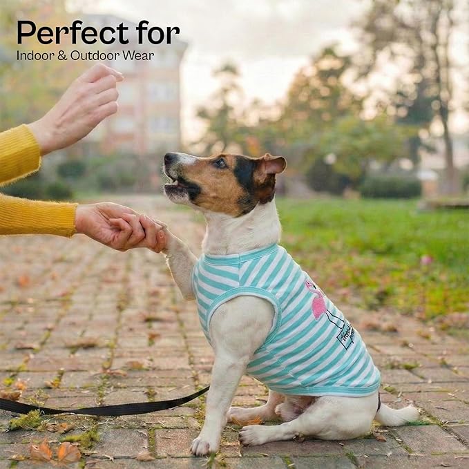 Parisian Pet Flamingo Dog Shirt – 100% Cotton Striped Shirts for Large Dogs – Sleeveless Puppy Vest – Lightweight and Breathable Pet Apparel – Pullover Summer Dog Clothes - Stretchy T Shirts for Dogs