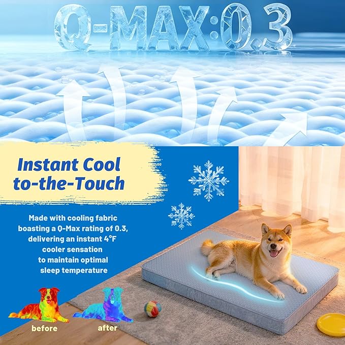 Cooling Dog Bed for Large Dogs, Washable Memory Foam Dog Beds for Crate with Joint Relief, Waterproof Liner and Removable Cover (41’’x 29’’)