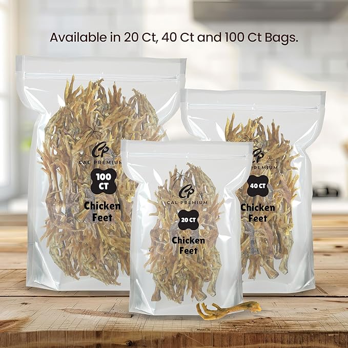 Natural Chicken Feet for Dogs - 100% USA Sourced and Made - Single Ingredient - High Protein, Low Calories - Slow-Roasted Dog Chews (100 Counts)