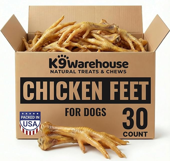 K9warehouse Chicken Feet for Dogs - 30 Count, Dehydrated Chicken Dog Treats, 100% Natural, High Protein, Single Ingredient Chews, Support Dental Health - Ideal for Chewing - USA Company