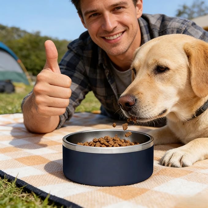Non-Slip 42oz Stainless Steel Dog Bowl for Large Dogs – Heavy Duty, Dishwasher Safe & Rustproof, Extra Wide Base Prevents Tipping, Durable Pet Food & Water Feeder (Blue)