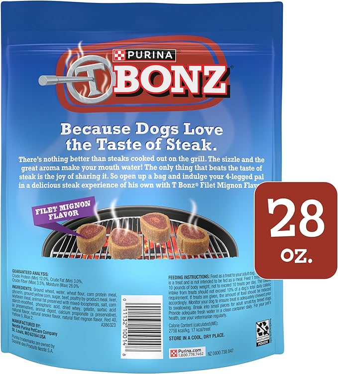 Purina T-Bonz Filet Mignon Flavor Steak Shaped Treats for Dogs - (Pack of 4) 28 oz. Pouches