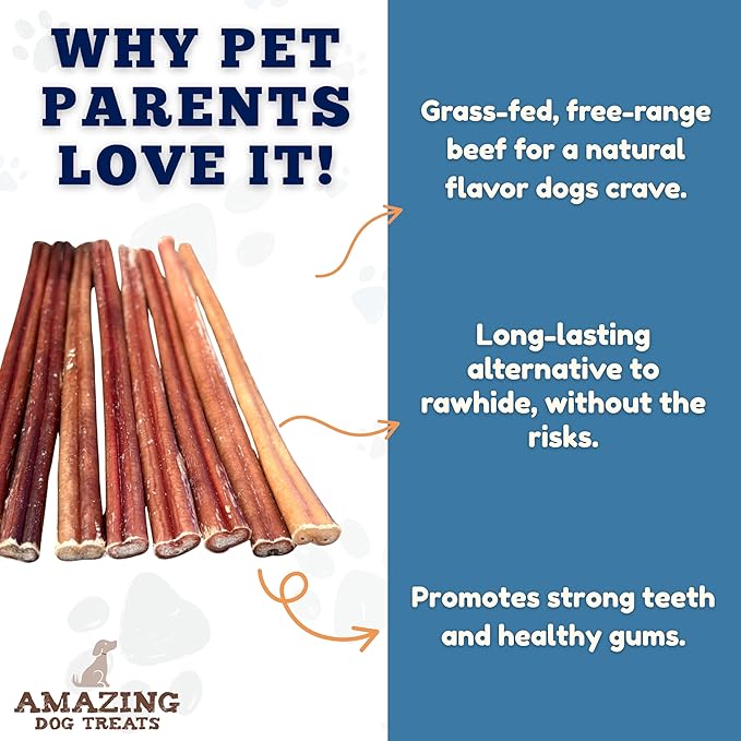 Amazing Dog Treats - Bully Sticks for Small Dogs (12 Inch Small- 50 Count) - Premium Thin Junior Bully Sticks for Dogs