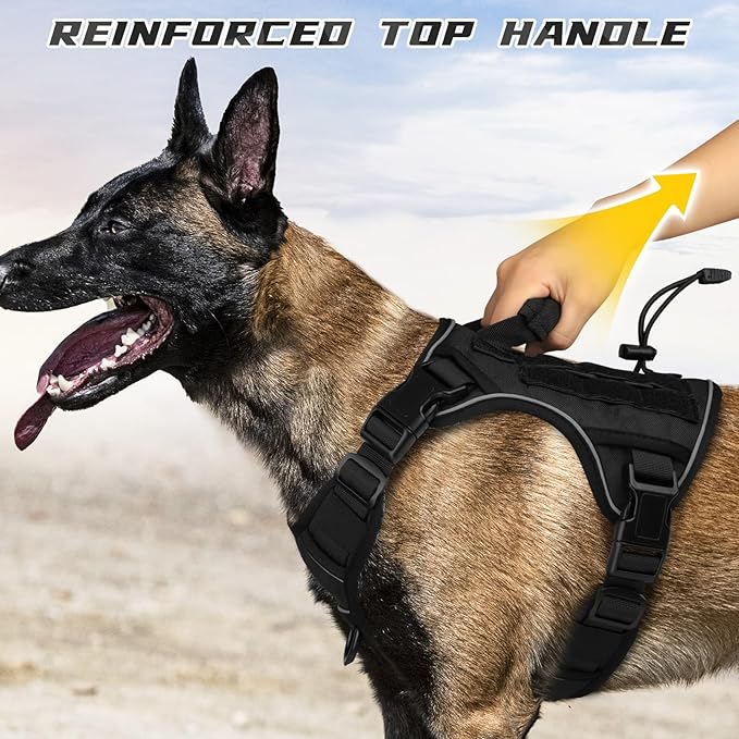 WINGOIN Black Tactical Dog Harness for Medium Dogs, Heavy Duty No Pull Dog Harness with Handle, Adjustable Reflective Military K9 Pet Vest for Pitbull, Female, Male, Walking, Training, Hunting (M)