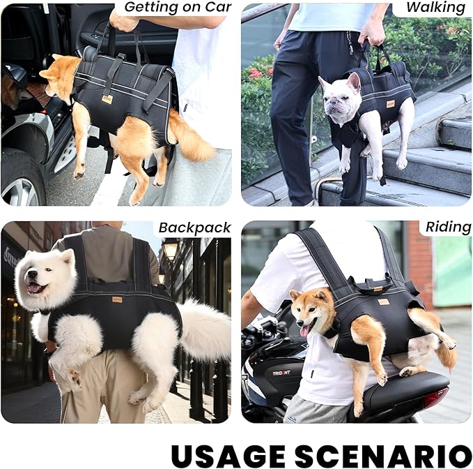 Dog Lift Harness Backpack Carrier for Large Dogs, Full Body Sling with Handle, Dog Harness for Joint Injuries, Arthritis, Ideal for Stairs, Elderly Dogs (Black Large 20-29 LBS)