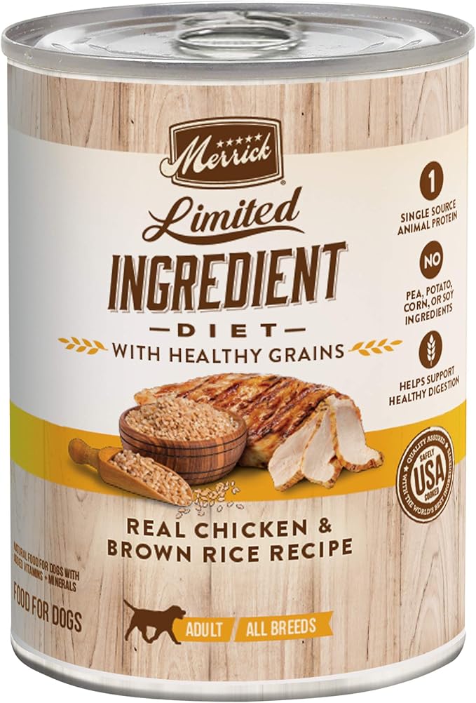 Merrick Limited Ingredient Diet Healthy Grains Canned Wet Dog Food Chicken & Brown Rice Recipe for Adult Dogs, 12.7 oz Can
