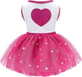 Idepet Spring Summer Pet Dog Cat Puppy Tutu Princess Dress Heart Printed Lace Dog Skirt Pet Apparel Dog Dress (Rose Red, M)