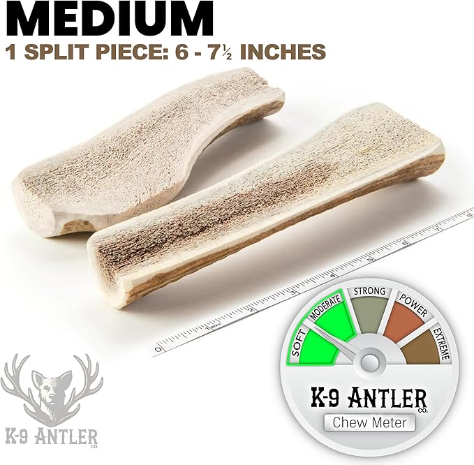 Elk Antlers for Dogs – Medium Split (6-7.5 Inch), Irresistible Chew, USA Sourced, Naturally Shed & Ethically Harvested