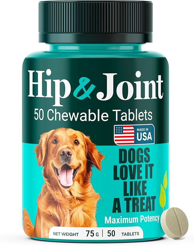 Hip & Joint Supplement for Dogs, 300mg Green-Lipped Mussel for Dog Arthritis Pain Relief, Glucosamine, MSM & Chondroitin, Zero Sugar, Large Medium Small Breeds, 50 Chewable Tablets