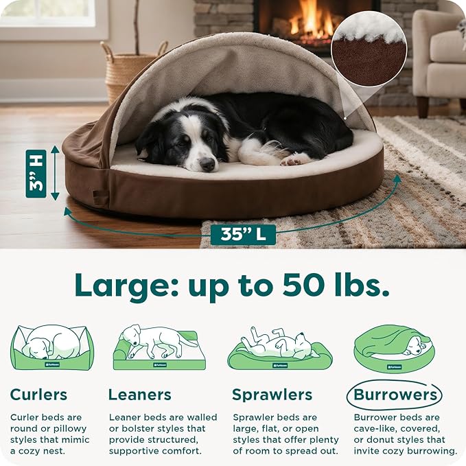 Furhaven 35" Round Memory Foam Dog Bed for Large/Medium Dogs w/ Removable Washable Cover, For Dogs Up to 50 lbs - Sherpa & Suede Snuggery - Espresso, 35-inch
