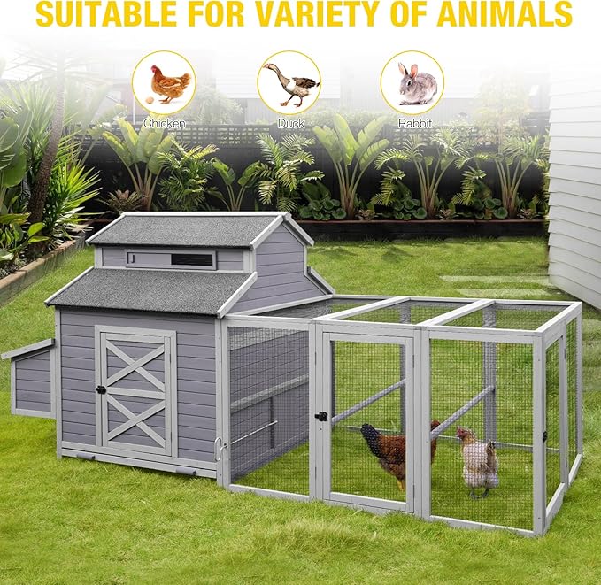 35.3ft² Large Chicken Coop with Run, Wooden Poultry Cage with Pull Out Trays & Nesting Box, Outdoor Rabbit Hutch Duck House for Backyard Garden