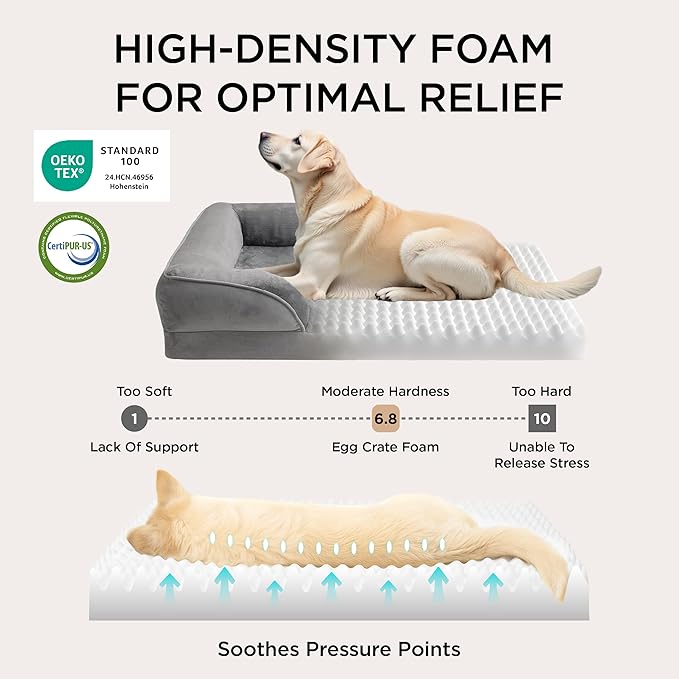 Bedsure Orthopedic Dog Beds Large Sized Dog - Washable Large Dog Cat Bed Waterproof, Comfort Dogs Couch Sofa with Washable Removable Cover, Pet Bed with Nonskid Bottom, Light Grey, 35"