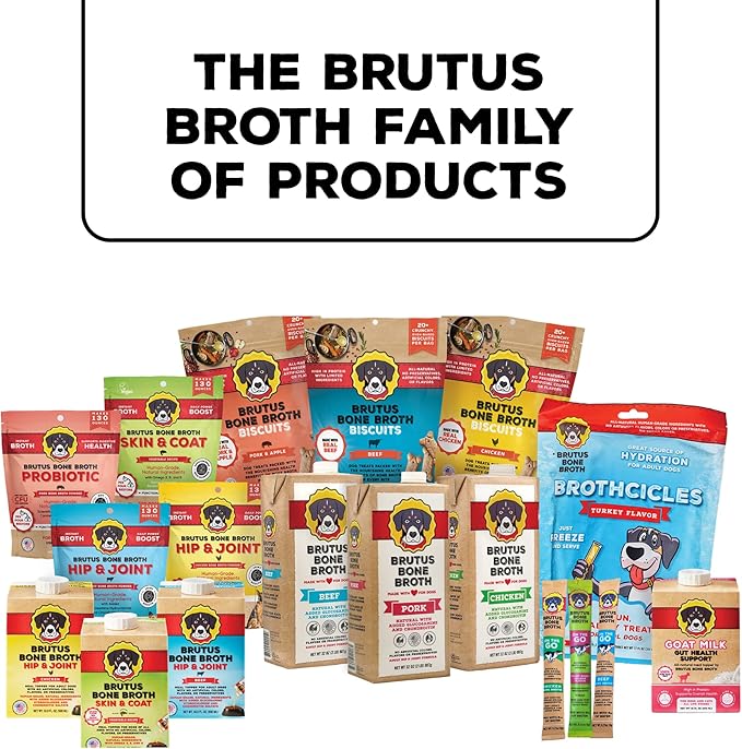 Brutus Bone Broth Liquid for Dogs | All Natural | Made in USA | Glucosamine & Chondroitin for Healthy Joints | Human Grade Ingredients | Hydrating Dog Food Topper, Gravy & Treat (Pork)