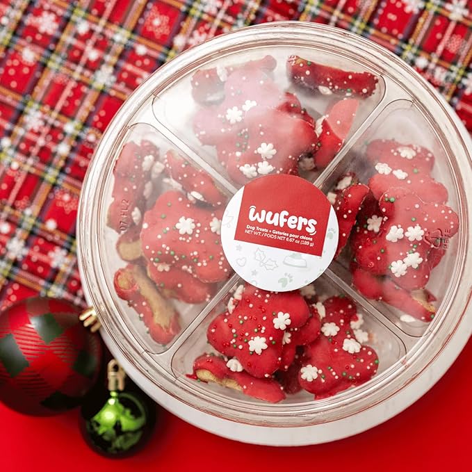Wufers Pawliday Gourmet Cookie Dog Treats (Sprinkled Bone Platter - Red)