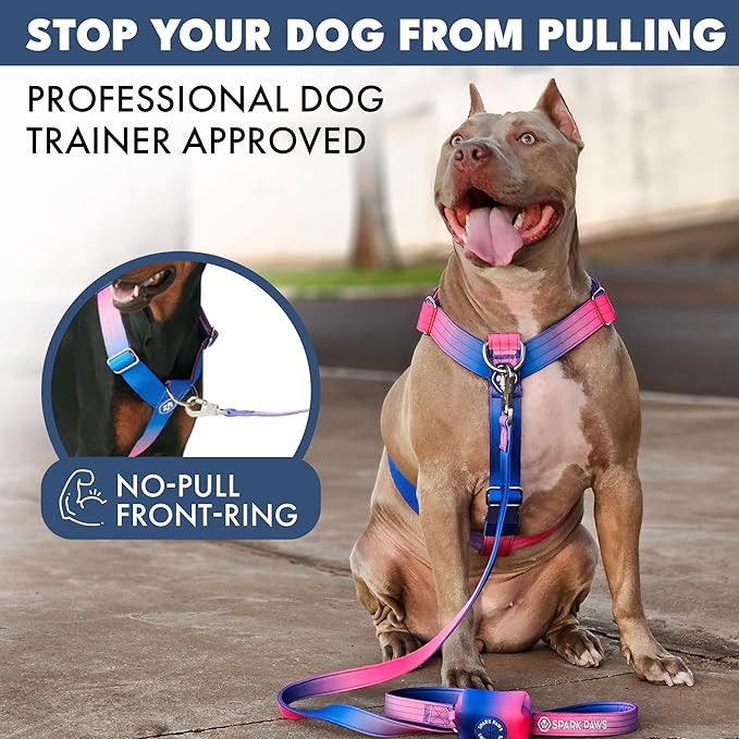 Spark Paws No Pull Dog Harness with Handle for Large Dogs, Heavy Duty Dog Harness for Big Strong Breeds, Adjustable, Y Shaped Padded Halter Design with Front Clip - Snow Cone - L