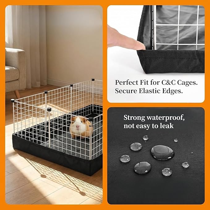 PJYuCien Guinea Pig Cage Liner, Washable Waterproof Base, C&C Cage Bottom Pad, Elastic Cord, Reusable Pad for Rabbits Chinchillas Hedgehogs Ferrets Small Animals, 24"x48"(Not Include Cage)