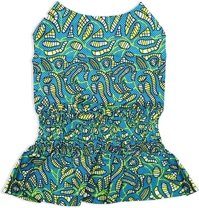 Parisian Pet Tribal Dog Dress - Summer Clothes for Medium Dogs Girl - Ruched Waist Pet Dress - Stylish Printed Beach Dog Outfit - Lightweight Puppy Clothes - Sleeveless Dresses for Dogs