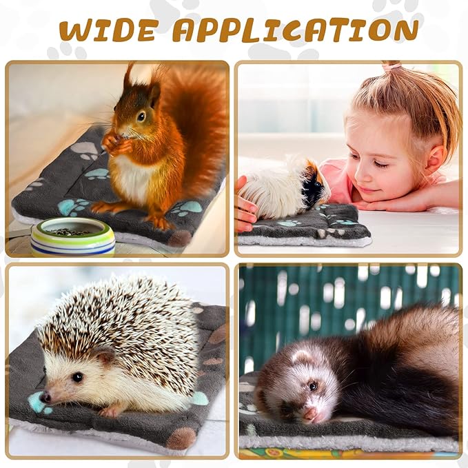 Tuanse 4 Pack Ultra Soft Dog Cat Bed Mat Small Animal Guinea Pig Bed with Cute Print Reversible Fleece Dog Crate Kennel Pad Cozy Washable Thickened Hamster Pet Beds Mat(13 x 10 Inches,Black)