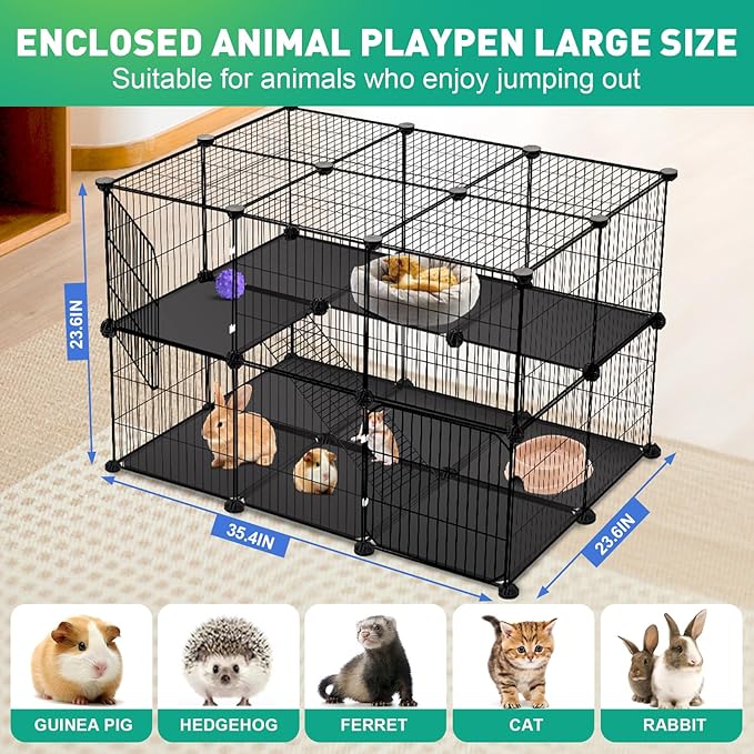 VISCOO 41 Panels Pet Playpen, 35.4" L x 23.6" W x 23.6" H Small Animal Playpen with 2 Doors, C&C Cage for Guinea Pigs,Rabbit,Bunny,Hedgehogs, Puppy Play Pen Indoor Outdoor, Two-Story Chicken Play Pen