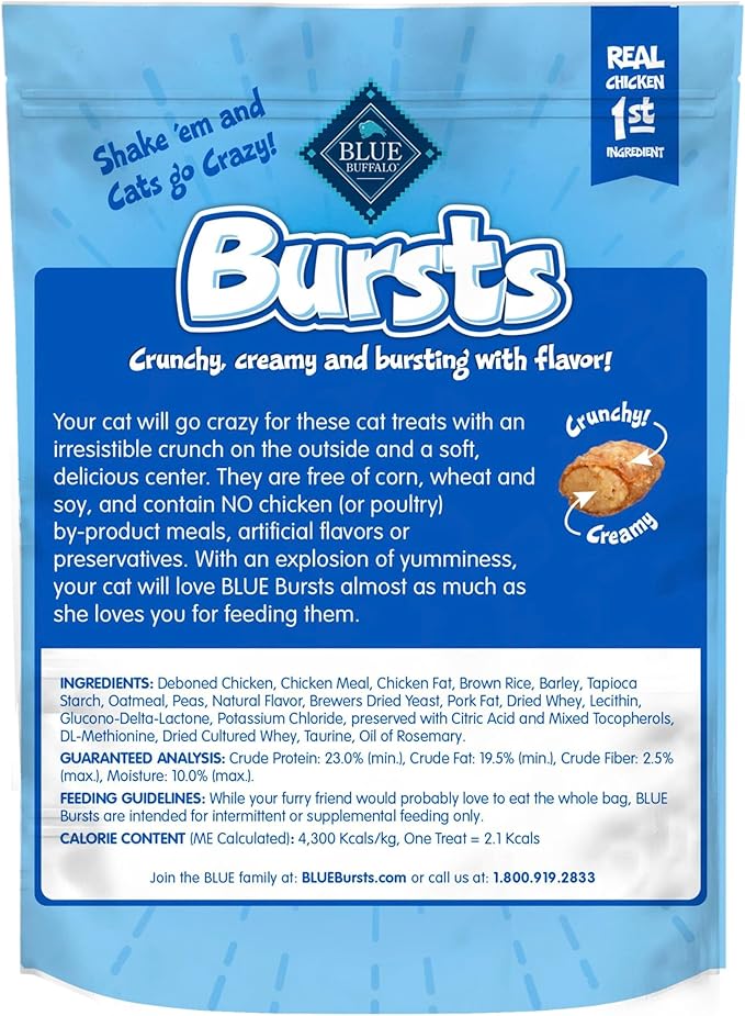 Blue Buffalo Bursts Crunchy & Creamy Cat Treats, Great for Training, Paw-Lickin' Chicken, 5-oz Bag